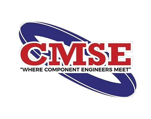 CMSE conference logo: red letters 'CMSE' over a blue elliptical orbit ring, with the tagline 'Where Component Engineers Meet'.