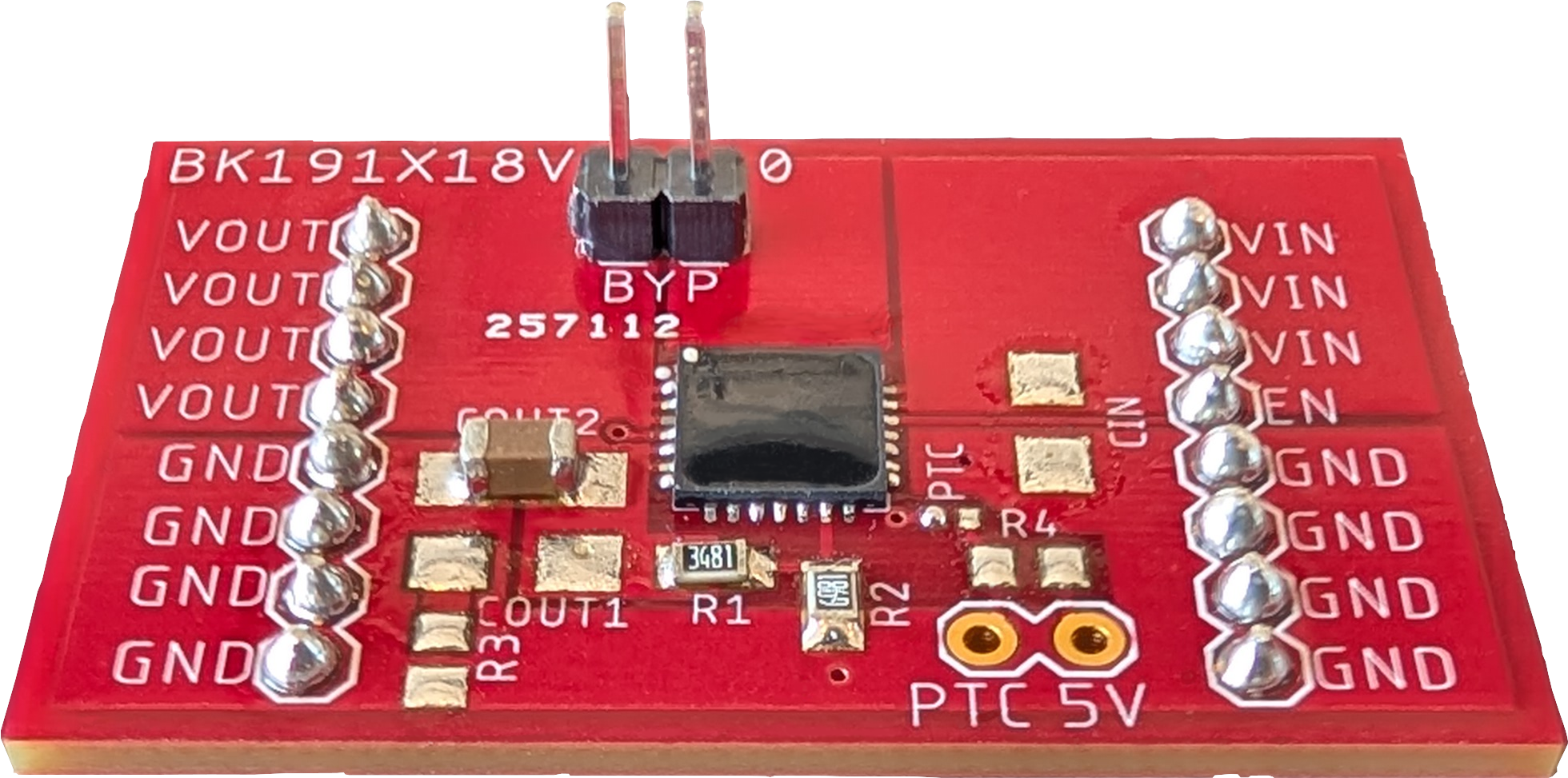 BK19 series evaluation board with the QFN Enhanced Linear Regulator at center