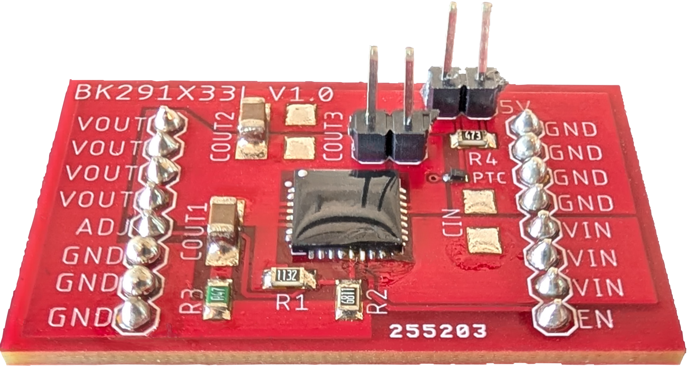 BK29 series evaluation board with the QFN Enhanced Linear Regulator at center