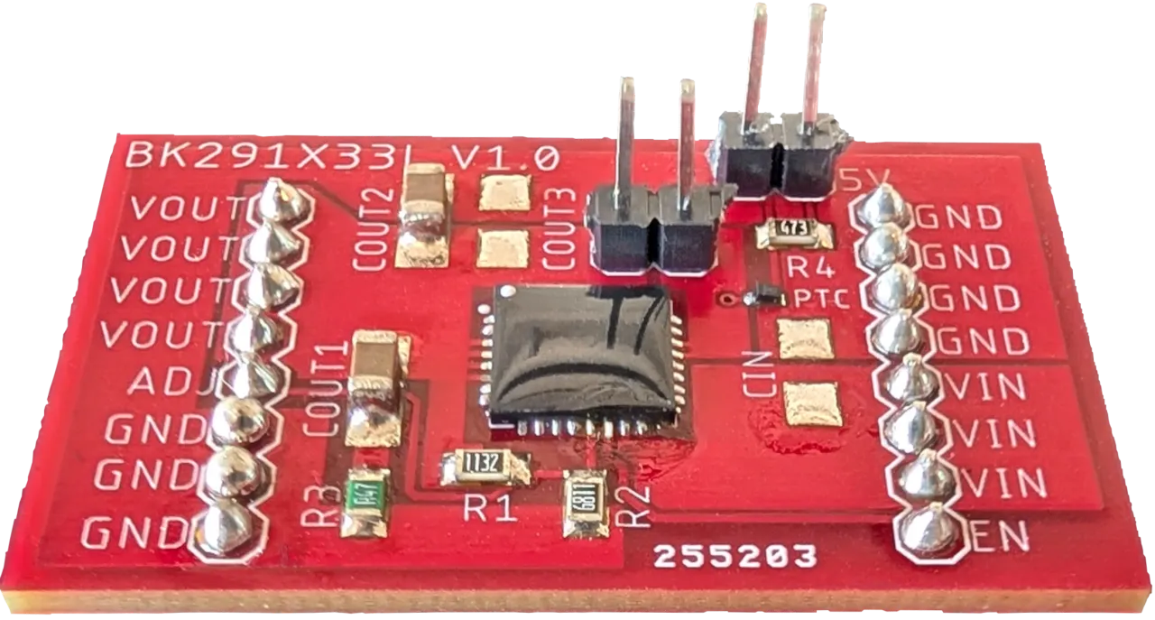 BK29 series evaluation board with the QFN Enhanced Linear Regulator at center